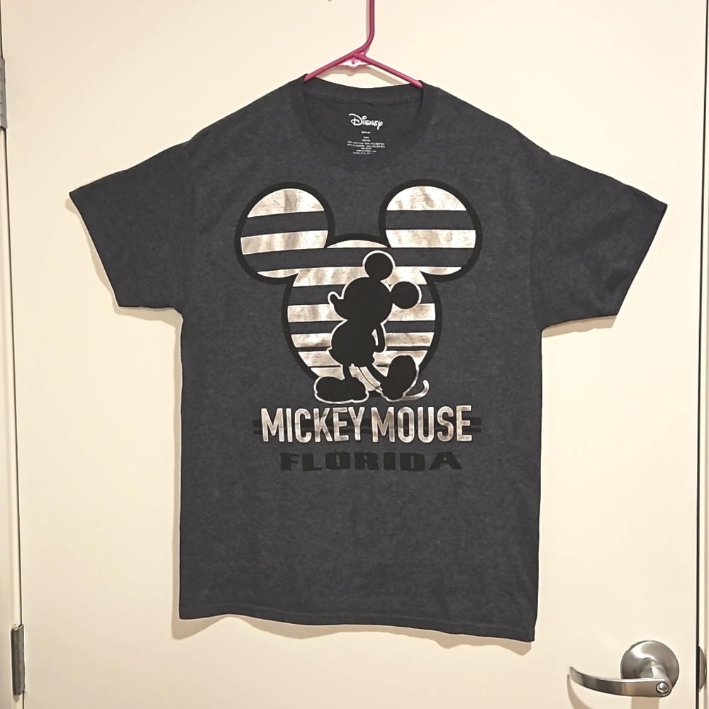 Mickey Mouse Disney short sleeve gray metallic graphic tee Florida Med. UNISEX